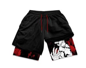 Heren shorts Summer Heren Dubbele gelaagde shorts Heren Anime High Tailleed Oversized Breathable Sports Shorts Training en Fitness Sports Shorts S2452411