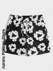 Cortos de verano para hombres shorts de moda ropa de estampado floral retro niños e infantiles de vacaciones hawaianas pantanos cortos de playa de moda J240530