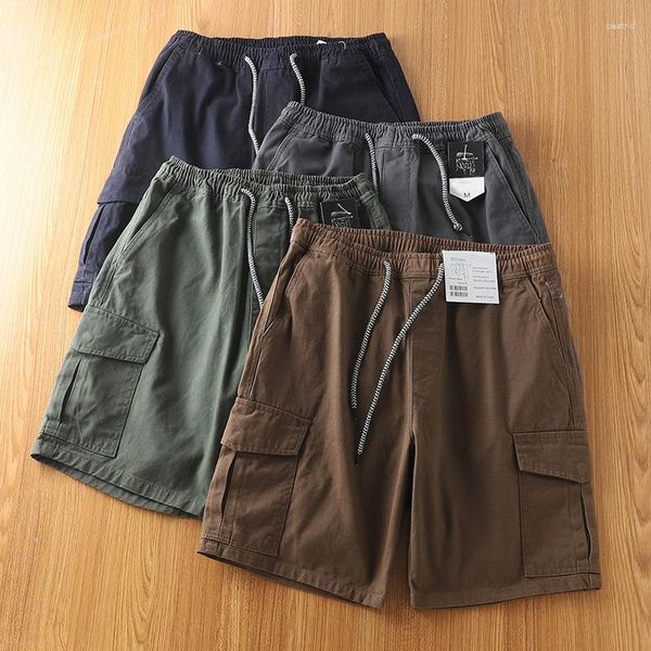 Shorts pour hommes été multi-poches décontracté gaze lavée Vintage ample grand Baggy genou longueur pantalon Style coréen solide Cargo