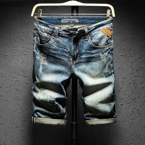 Pantalones cortos para hombres Verano Nueva Europa América Hombres Jeans Shorts Hasta la rodilla Vintage Frayed Stretch Slim Alta calidad Moda Hombre Denim Shorts YQ240111