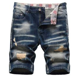 Heren shorts zomer nieuwe modeheren gescheurd korte jeans merk kleding Bermuda 2022 katoen shorts ademende denim shorts mannelijke maat 29-42 t240507