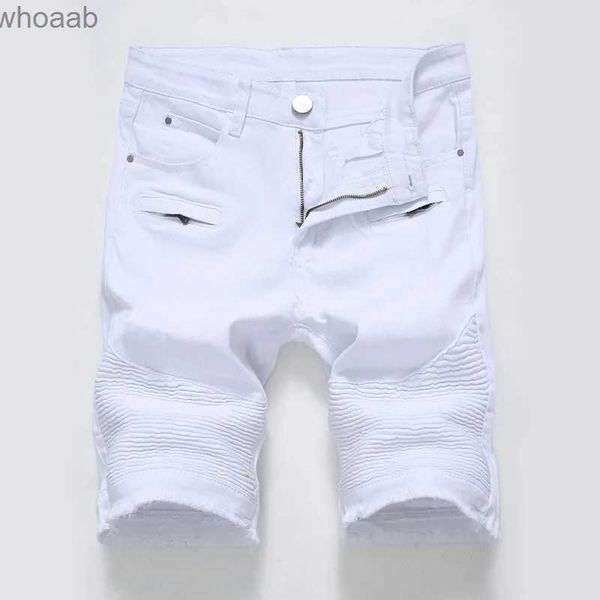 Men's Shorts Été nouveaux hommes jean Shorts longueur au genou couleur unie personnalisé fermeture éclair conception mode homme Denim Shorts blanc noir rouge YQ240111