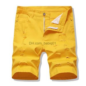 Heren shorts Summer Nieuwe heren gescheurde denim shorts klassieke stijl geel rood zwart wit streetwear mode casual slanke fit korte jeans mannelijk T230502