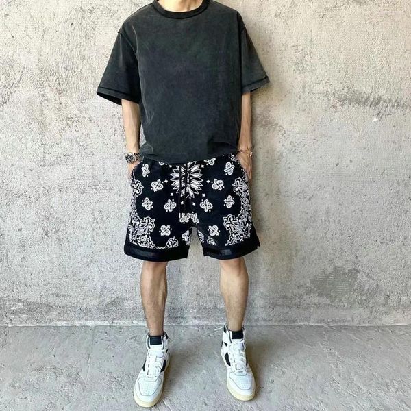 Pantalones cortos para hombre, pantalones cortos deportivos holgados informales con estampado de flores de anacardo Retro de verano, pantalones de cinco cuartos de Hip-hop, camisetas para hombre, ropa deportiva masculina