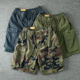 Shorts Masculinos Verão Retro Ao Ar Livre Solto Carga Algodão Multi-bolso Camuflagem Calça Casual Na Tendência