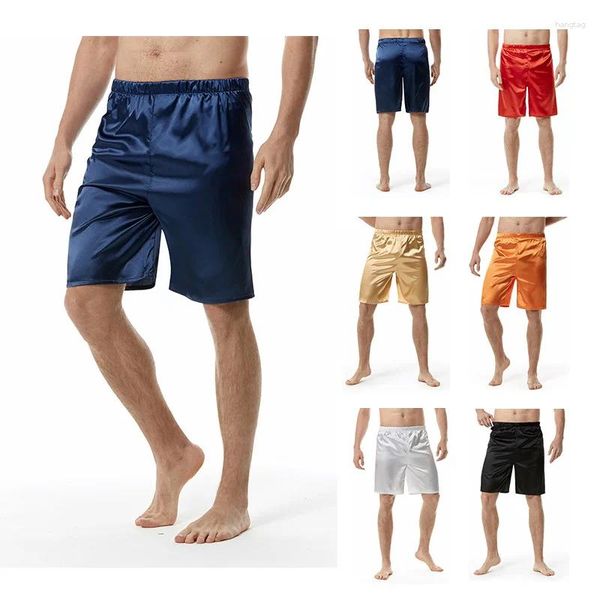 Short d'été en soie unie pour homme, pantalon de couchage, imitation décontracté, Euro S-3XL