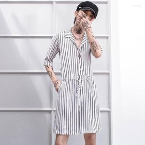 Shorts pour hommes été rayure hip-hop hommes combinaisons à la mode mâle rétro ample à manches courtes marque Onesies salopette rayures verticales