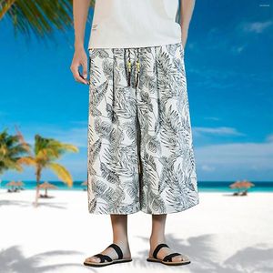 Pantalones cortos para hombres Verano Tailandia Turismo Hawaii Hielo Seda Playa Flor Pantalones Moda Pierna ancha Capris Espuma Casa Corbata casual