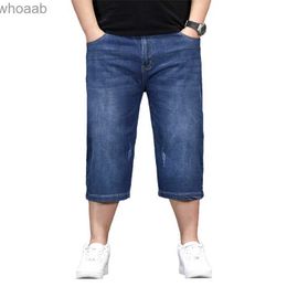 Short homme Été mince grande taille short en jean taille haute entrejambe profonde ample homme d'âge moyen pantalon moyen 7 points short bleu 48 46 YQ240111