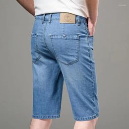 Herenshorts Zomer Dun lichtblauw denim Business Casual Klassieke stretch Zachte stof Normale pasvorm Korte jeans Mannelijke merkkleding