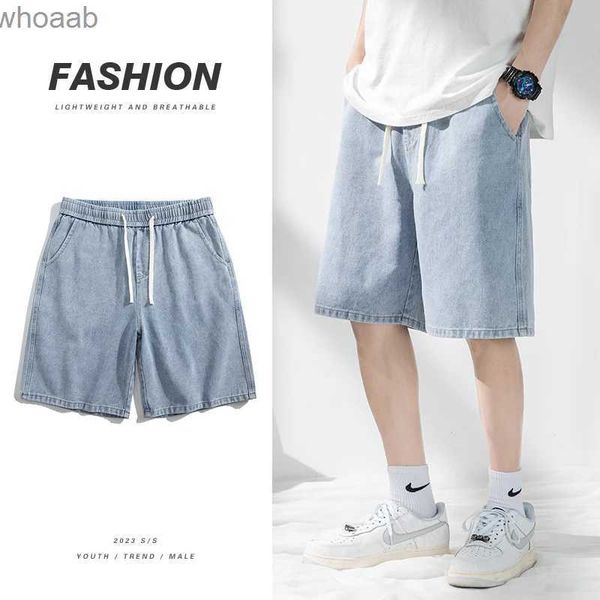 Shorts voor heren Zomer Dunne denim shorts voor heren Baggy Recht Modieus Elastische taille Lichtblauw Korte jeans Koreaanse streetwear Knieshorts Heren YQ240111