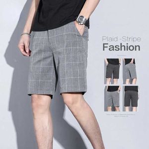 Herenshorts Zomer dunne platbinding korte mouwen heren zakelijke knielengte broek rechte strandshorts Koreaanse mode grijze broek heren merkkleding J240325