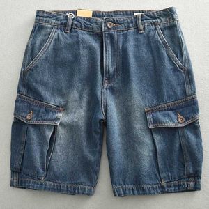 Shorts pour hommes Summer Trendy Mens Nouveau short rétro en denim Mentes Lavable Sacs en papier Loose Points d'outils pour hommes Pantalon de longueur moyenne J240426