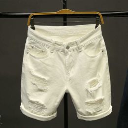 Heren shorts zomer witte zwarte kaki mannen scheurden los rechte jeans korte mode hiphop bermuda holes casual denim vracht shorts g230316