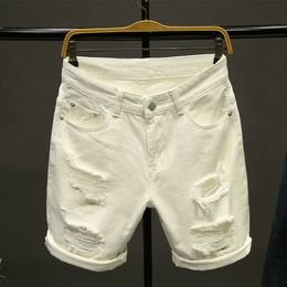 Shorts pour hommes été blanc noir kaki hommes déchirés jeans droits courts mode hip hop bermuda trous casual denim cargo shorts 230511