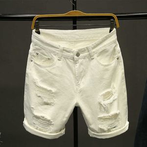Shorts pour hommes Été blanc noir Kaki Hommes Ripped Loose Straight Jeans Short Fashion Hip hop Bermuda Holes Casual Denim Cargo shorts G230316