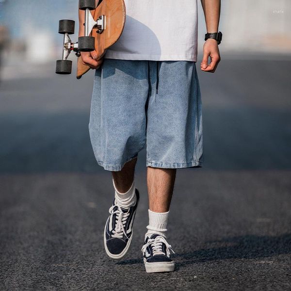 Pantalones cortos para hombre Verano Y2K Ropa de calle vintage Edición coreana Denim Cintura alta Longitud de la rodilla Pierna ancha