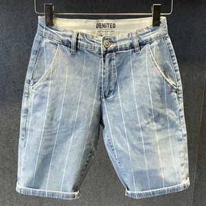 Heren shorts supzoo 2022 Nieuwe aankomst Hot verkopende top mode denim trend streep licht zomers zipper casual heren jeans shorts J240407