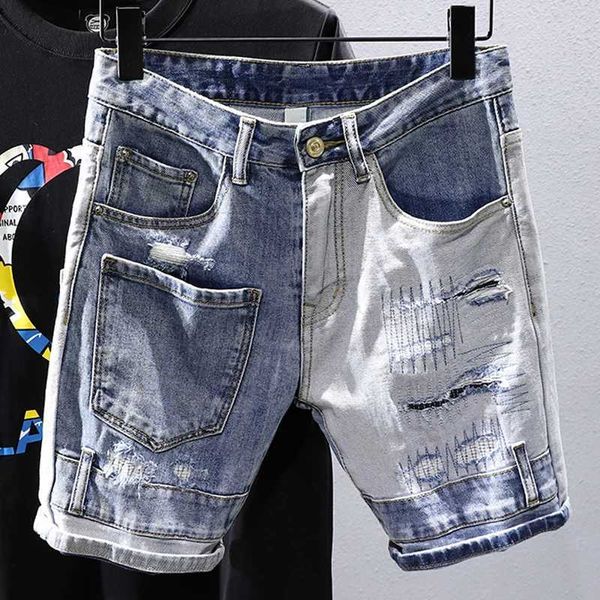 Pantalones cortos para hombres Supzoo Nueva llegada Venta caliente Moda Verano Cremallera Flying Stone Wash Casual Patch Work Algodón Jeans Shorts Productos para hombre Bolsillos de mezclilla J240219