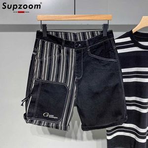 Heren shorts supZoom 2023 Nieuwe aankomst Top Fashion Summer Hip Hop Casual patchwork gestreepte borduurvracht Loose denim shorts Men J240522