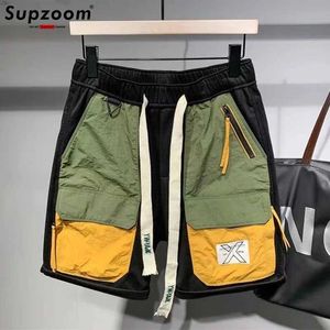 Heren shorts supzoos nieuwe aankomst in de zomer losse en casual straattrend contrasterende kleuren patchwork zakken gepersonaliseerde werkkleding shorts voor mannen J240522