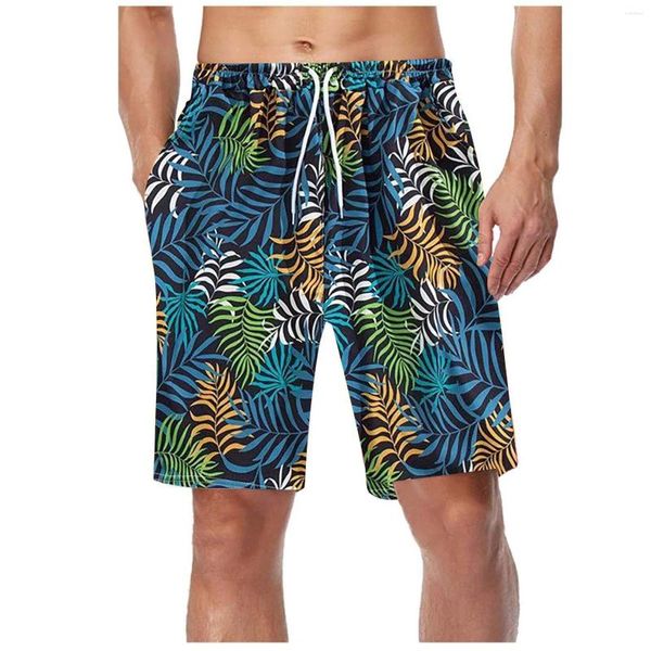 Short de bain pour hommes, pantalon de plage d'été, imprimé feuilles hawaïennes, séchage rapide, slip de Fitness pour garçons, bas de natation