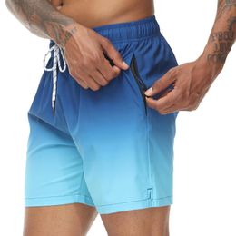 Short de bain pour hommes, maillot de bain dégradé, séchage rapide, plage avec poches zippées et doublure en maille, maillot de bain à la mode pour hommes