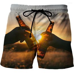 Pantalones cortos para hombres Natación para hombres al aire libre 3D Cerveza Bebida Deportes de playa Fitness Elástico Suelto Masculino Corto Homme Pantalón de secado rápido Dra