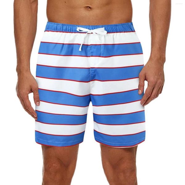 Short de bain pour hommes, maillot de bain pour jeunes, élégant, rayé, couleur contrastée, culotte avec cordon de serrage, genouillère, décontracté, surf, vêtements de plage