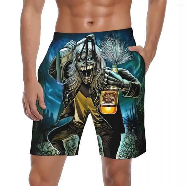 Pantanos cortos para hombres trajes de baño clásico calavera de terror gótico 3d gimnasio verano harajuku pantalones cortos hombre corriendo surf de natación seca