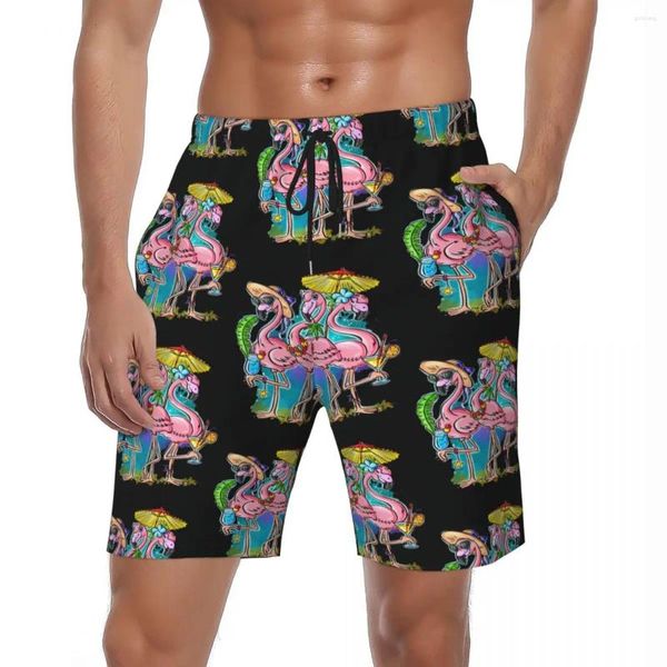 Pantanos cortos para hombres trajes de baño frescos dibujos animados de flamenco verano divertida playa hawaii pantalones cortos marculino marriz secando trago de natación