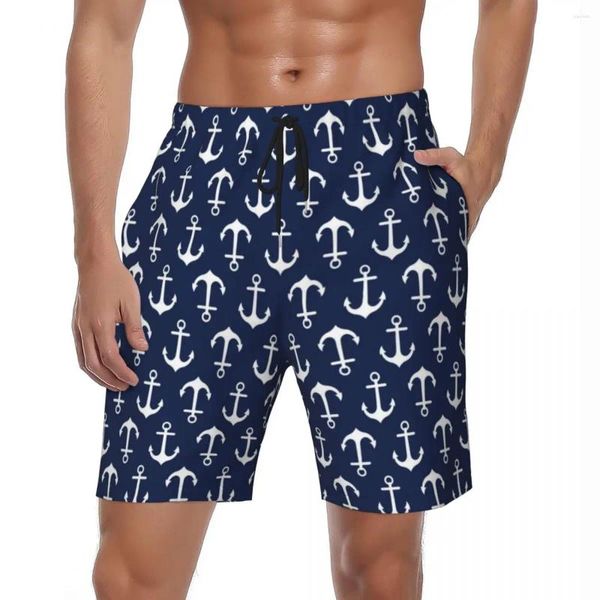 Shorts pour hommes Maillots de bain Bleu marine Nautique Gym Summer Anchor Pattern Casual Beach Pantalons courts Hommes Surf personnalisé Trunks à séchage rapide