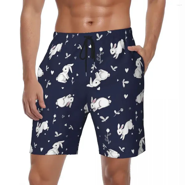 Short de bain pour hommes, maillot de bain blanc imprimé, été, mignon, pantalon court hawaïen, sport, Surf, maillot de bain respirant