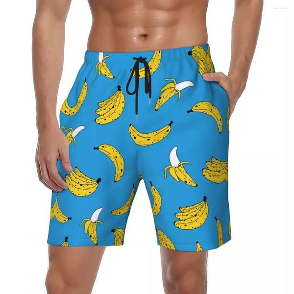 Pantalones cortos para hombre, traje de baño con estampado de plátano, estampado artístico de verano, pantalones cortos de playa informales, diseño para hombre, bañadores para correr de secado rápido