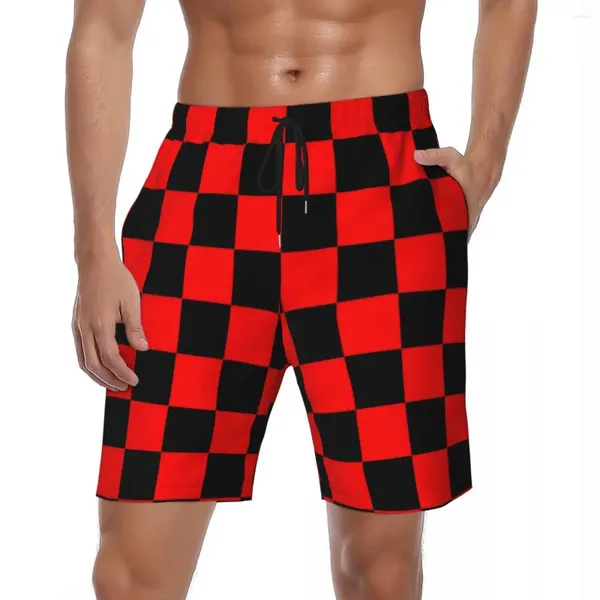 Shorts pour hommes Maillots de bain Noir et rouge Deux tons Gym Summer Checkboard Fashion Beach Hommes Design Sports Maillots de bain à séchage rapide