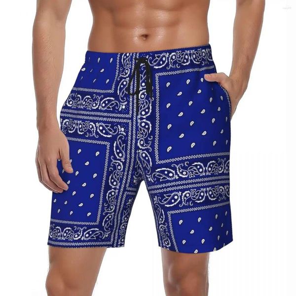 Pantalones cortos para hombres Traje de baño Azul Paisley Bandana Tablero Verano Retro Moda Playa Deportes Fitness Rápido Seco Swim Trunks