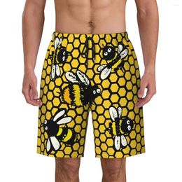 Shorts pour hommes Maillots de bain Nids d'abeilles Fond clair Gym Été Cool Classique Plage Pantalon court Imprimer Surf Maillot de bain à séchage rapide