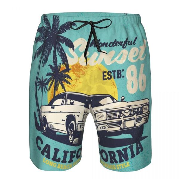 Pantalones cortos para hombres Traje de baño para hombre Nadar Playa Troncos de natación para hombre Vintage Sunset Coche Traje de baño Tabla de surf Traje de baño Traje de baño