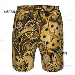 Heren shorts Swimwear Mens Swim Beach Trunks Golden Gears Pattern Swimsuit Surf Board Bading Suit