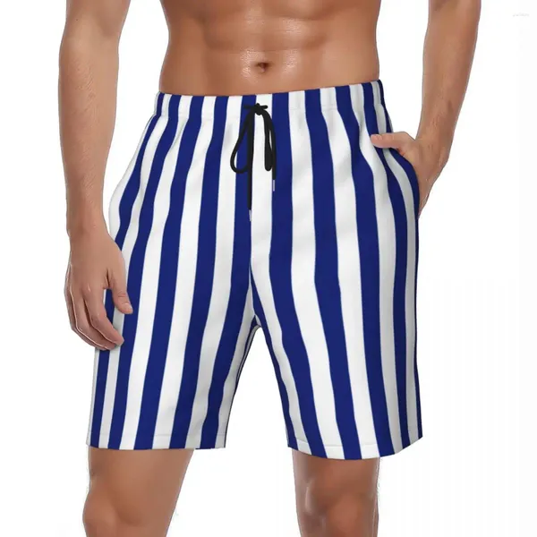 Pantalones cortos para hombre Traje de baño Tablero de diseño náutico Verano Vertical Azul marino Rayas Casual Pantalones cortos de playa Ropa deportiva Bañadores