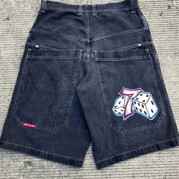 Pantalones cortos para hombres Camiseta con estampado gráfico Pantalones cortos de mezclilla Hip-Hop Bolsa de gimnasio Gótico Harajuku Jeans Y2K Casual Baloncesto Negro Hombre H240401