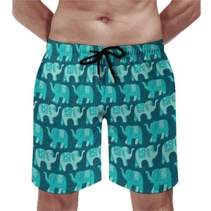 Herenshorts Teal Floral Elephant Board Zomer Paisley Dierenprint Sport Fitness Strand Korte broek Sneldrogende mode Zwembroek