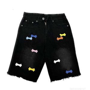 Herenshorts De juiste versie van Croix-patch met kruisbloemversieringen, leren jeans met gewassen patch, high street Amerikaanse unisex-trend 6B95