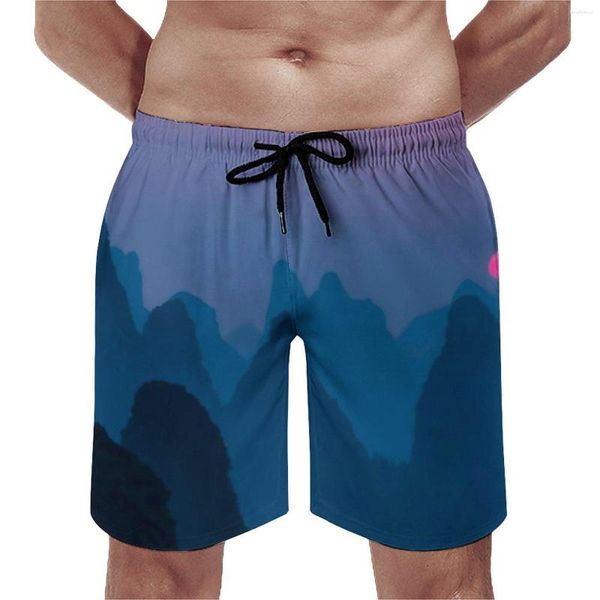 Short pour homme The Mountains Art Gym Sunset Print Casual Board Pantalon court Graphic Sports Fitness Séchage rapide Maillot de bain Cadeau d'anniversaire