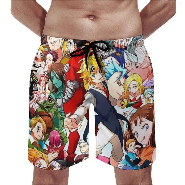 Pantalones cortos para hombres Los siete pecados capitales Tablero Verano Anime Deportes Fitness Playa Hombres Secado rápido Casual Troncos de natación de gran tamaño