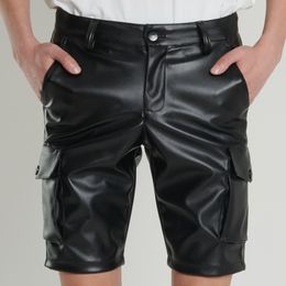Pantalones cortos para hombres Thoshine Marca Verano Hombres Pantalones cortos de carga de cuero Estiramiento Moda PU Pantalones cortos de cuero sintético Bolsillos 230503