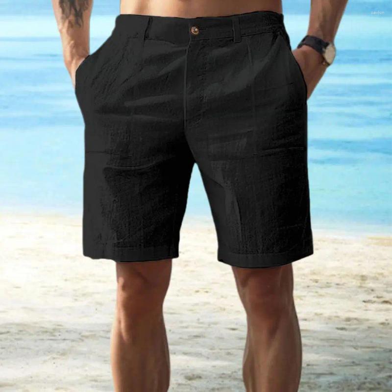 Shorts masculinos de três quartos de verão casual com bolsos de botão no meio do arranha