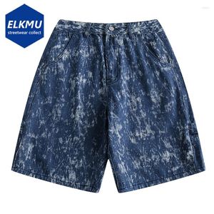 Short masculin Tie Dye Denim 2024 Été Men de large jambe large lâche jeans bleu décontracté baggy masculine