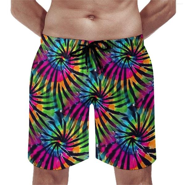 Pantalones cortos para hombre, pantalones cortos Vintage con estampado colorido de tablero de molinetes Tie Dye, diseño deportivo, bañadores de secado rápido para Fitness, regalo