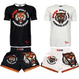 Heren Shorts Tijger Muay Thai Fighting Shirts Sport Mannen en Vrouwen MMA Short Sleeve Shorts Fitness Gym Set Training Boxing Trunks Aangepast 230707